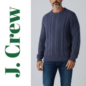 J. CREW WALLACE & BARNES 100% COTTON CABLE KNIT HEAVY WEIGHT SWEATER BLUE, XL
